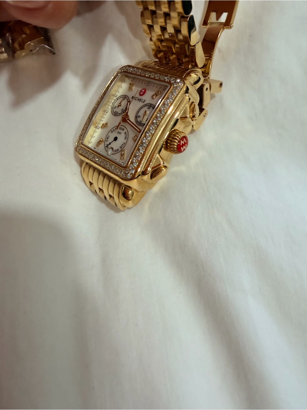 Michele Gold-Tone Diamond Accent Chronograph Bracelet Watch - Picture 14 of 14